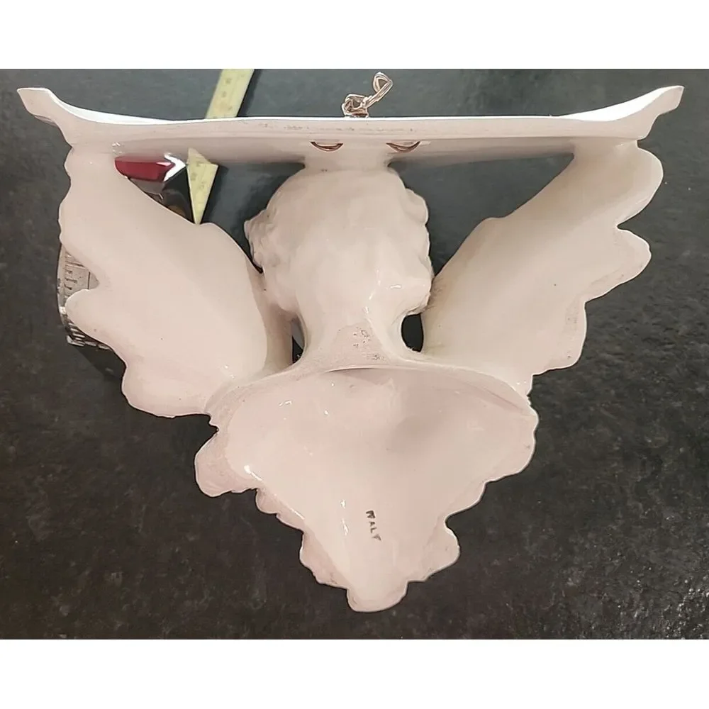 Beautiful ITALIAN pottery CHERUB ANGEL‎ Wall Hanging Shelf BRACKET white ceramic